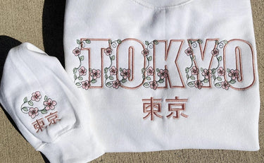 Tokyo Embroidered Sweatshirt, Japan Sweatshirt, Tokyo Souvenir, Tokyo Gift, Cherry Blossom, Sakura, vacation, Japan embroidered crewneck